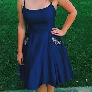 Royal Blue Homecoming Dress With Jeweled Pockets - Size 5
